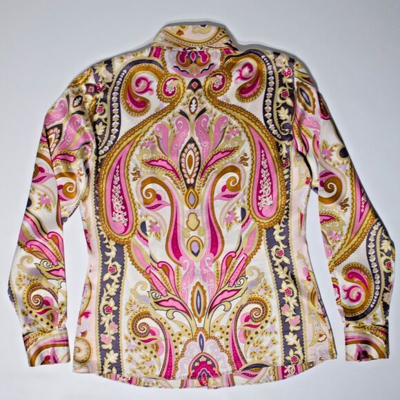 INC 100% Silk Pink Floral Paisley Button Up Top Blouse Long Sleeve Women Size 6 - Picture 9 of 15